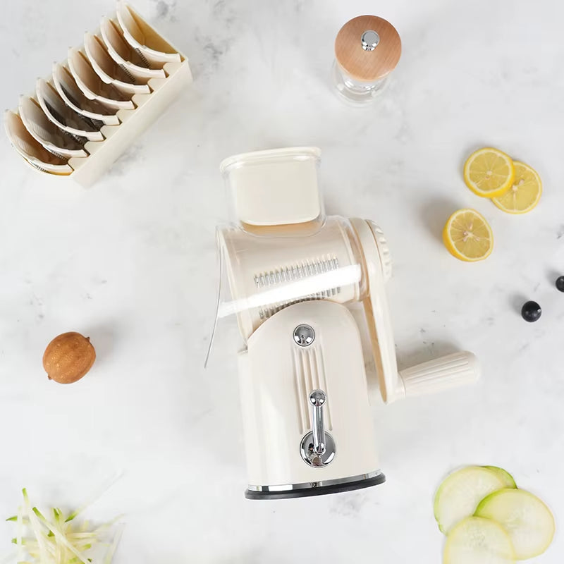 Multi-Function Manual Drum Nut Cheese Rotary Vegetable Grater Mandoline Cutter Fruit Chopper and 5 Adjustable Blades Tools