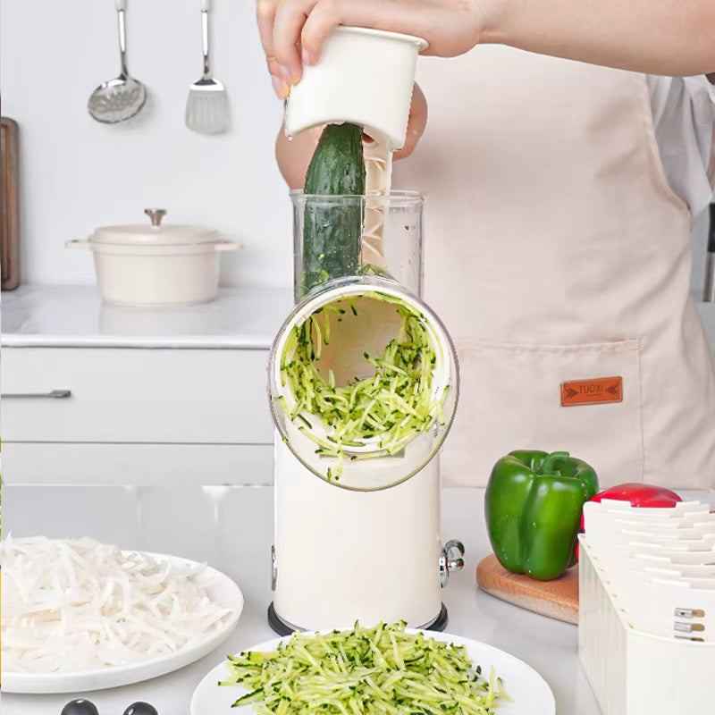 Multi-Function Manual Drum Nut Cheese Rotary Vegetable Grater Mandoline Cutter Fruit Chopper and 5 Adjustable Blades Tools